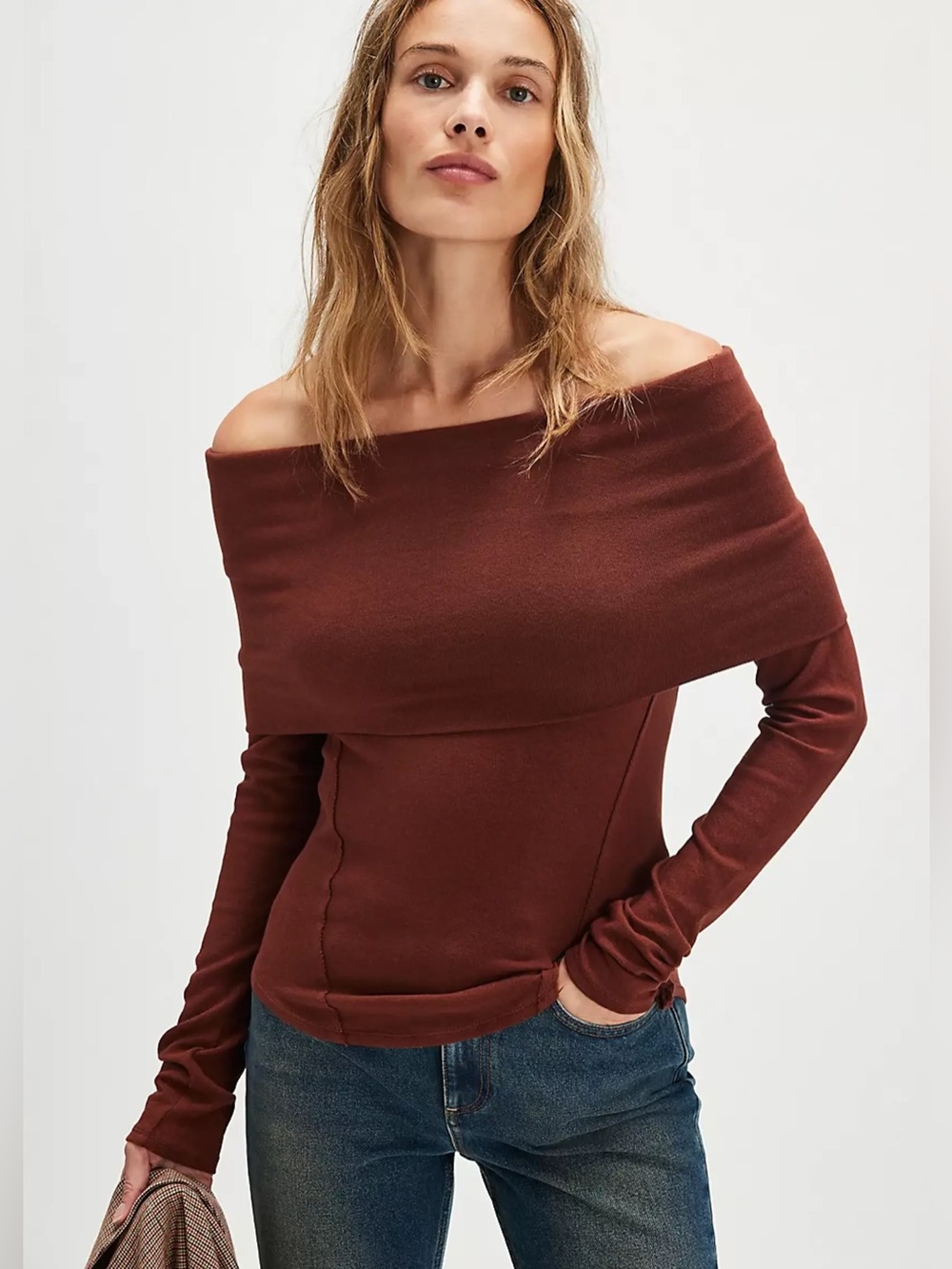 🆕 Free People Iris Off-Shoulder top in Chocolate Fondant NWT SZ XS